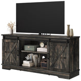 DWVO TV Stand for TVs up to 65 Inch, Farmhouse Entertainment Center with Storage Cabinets and Sliding Barn Doors, Rustic Media TV Console Table for Living Room, Dark Rustic Oak DWVO