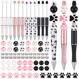 12 Set Plastic Beadable Pens Assorted Bead Pens Wood Beads Crystal Spacer Beads Set Round Beads Black Ink Ballpoint Pen DIY Bead Pen Set for Women Kids Gifts School Office Supplies (Dog Paw) Geyee