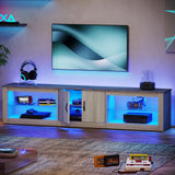 Bestier 80 Inch TV Stand for 65/75/85 inch TVs, Modern LED Entertainment Center with Storage Cabinet, Adjustable Glass Shelves ＆ Cable Management, Gaming TV Console Table for Living Room, Wash White Bestier