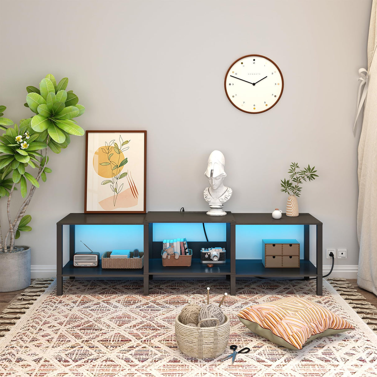 HHETOGOL Black LED TV Stand for Living Room 75 Inch Wood TV Media Console for 45/55/65/75 inch TVs，Industrial TV Stand，TV Stand Media Entertainment Center with Power Outlet ，Rustic Brown CALTV06BKE HHETOGOL