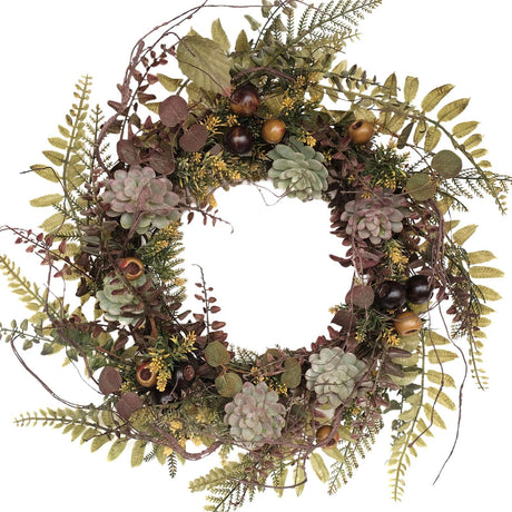 idyllic 22 Inches Christmas Wreath of Assorted Fern Leaves and Succulents Berry, Winter Spring Artificial Wreath for Front Door, Wall, Window, Farmhouse idyllic