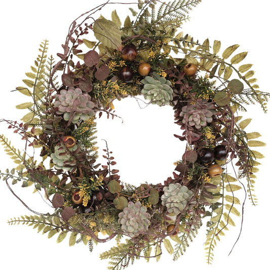 idyllic 22 Inches Christmas Wreath of Assorted Fern Leaves and Succulents Berry, Winter Spring Artificial Wreath for Front Door, Wall, Window, Farmhouse