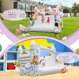 14FT PVC White Bounce House, Inflatable Bouncer for Kids, 3 in 1 Jumper Bounce House Bouncy Castle for Kids, Indoor & Outdoor, Party, with 750W Blower, Balloon, 2 Basketball Set (White, 14FT) MAPONEEN