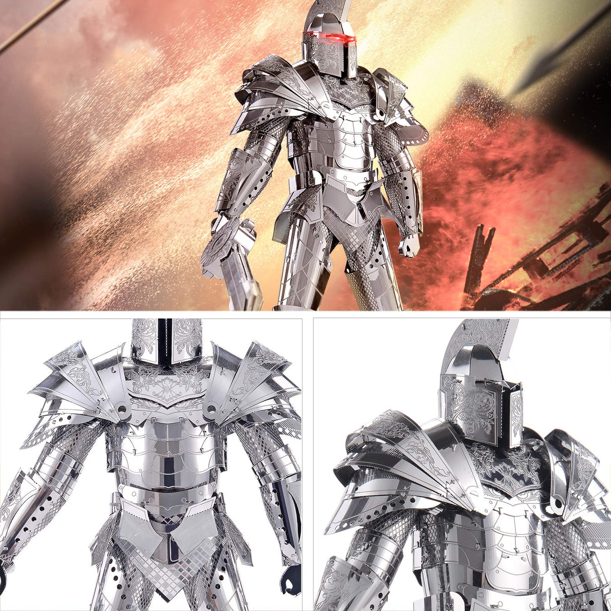 Piececool 3D Metal Puzzles for Adults DIY Mecha Model Kits Building Blocks, Black Knight 3D Figure Model kit Brain Teaser Puzzle Fidget Toys Hobbies for Men, Great Birthday Gifts -125 Pcs Piececool