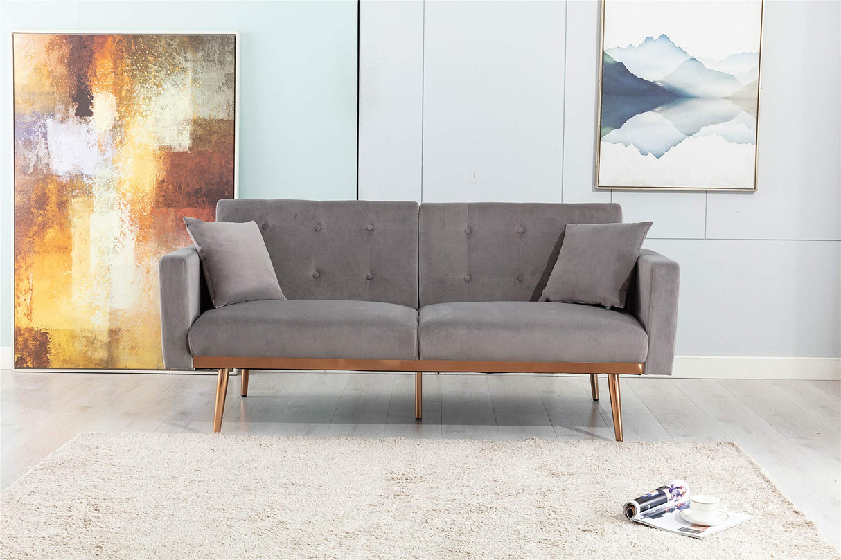 Sofa Bed Couch, Velvet Accent Sofa, Modern Fabric Futon Couch, Convertible Loveseat Sleeper Recliner for Small Spaces, Tufted Modern Couches Seat Furniture Convertable (Gray) HomVent
