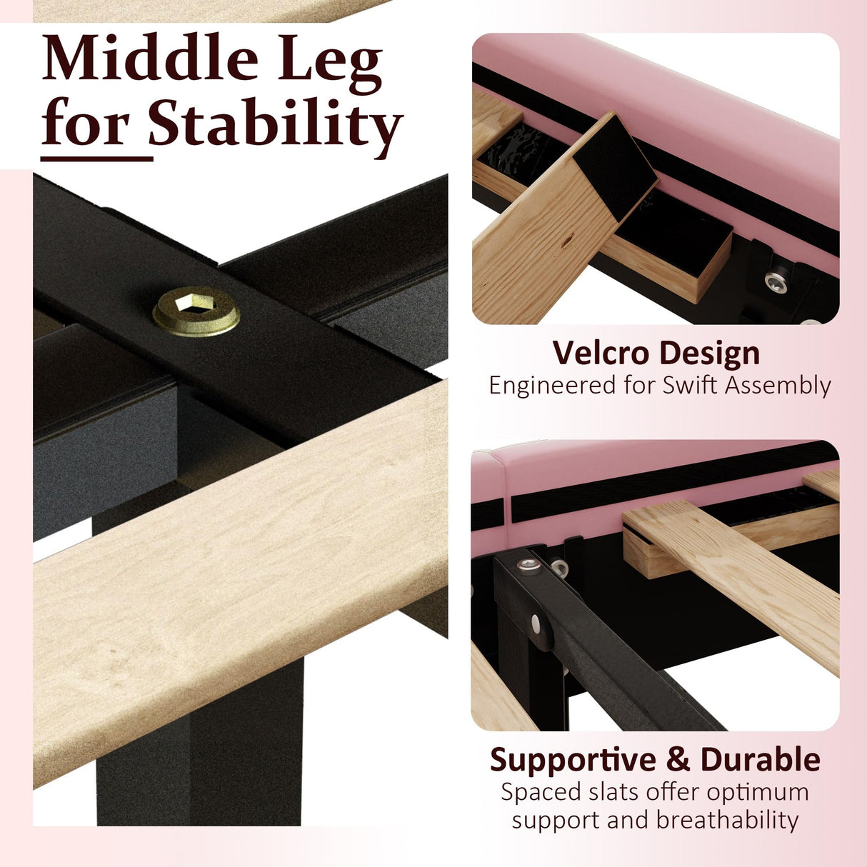 Queen Size Platform Bed Frame with Velvet Upholstered Headboard, Button Tufted Headboard and Footboard, Anti-Collision Soft Rounded Corners, No Box Spring Needed, Easy Assembly, Pink viplov