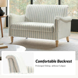 HULALA HOME 50.5" Loveseat Sofa with Stripe Pattern, 2 Seater Farmhouse Sofa with Rolled Wide Armrests and Rubber Wood Legs, Comfy Upholstered Small Couch for Living Room Bedroom, Blue HULALA HOME