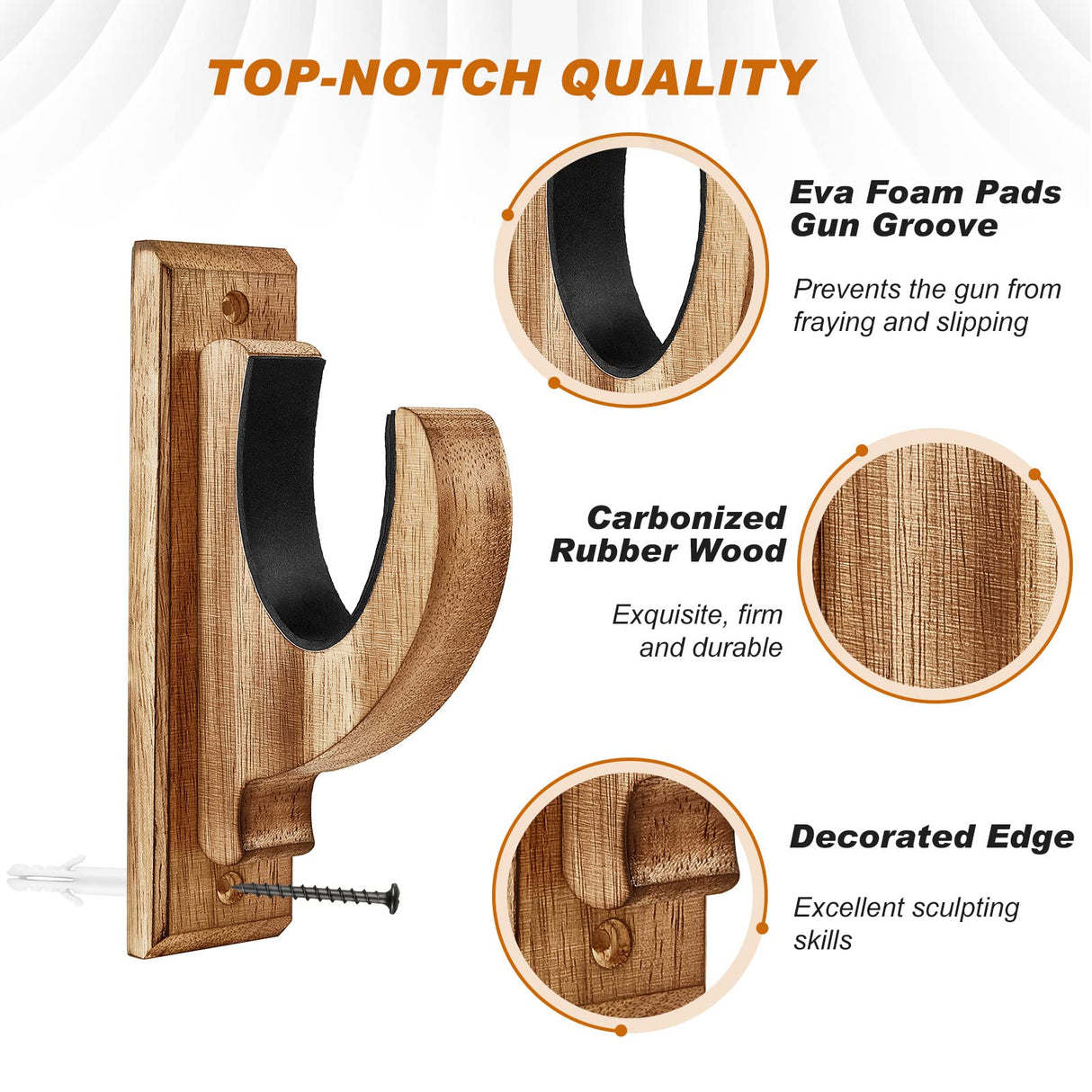 4 Pack Gun Rack for Wall Rifle Shotgun Bow Wood Rifle Stand Rustic Indoor Gun Hooks Horizontal Rifle Holder Solid Wooden Rifle Wall Mount Display Juexica