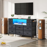 YITAHOME TV Stand with Charging Station, Dresser TV Stand for 55'' TV, 10 Drawer Dresser for Bedroom, Media TV Console Table with Side Pockets & Hooks, Storage Fabric Drawer Unit for Bedroom YITAHOME