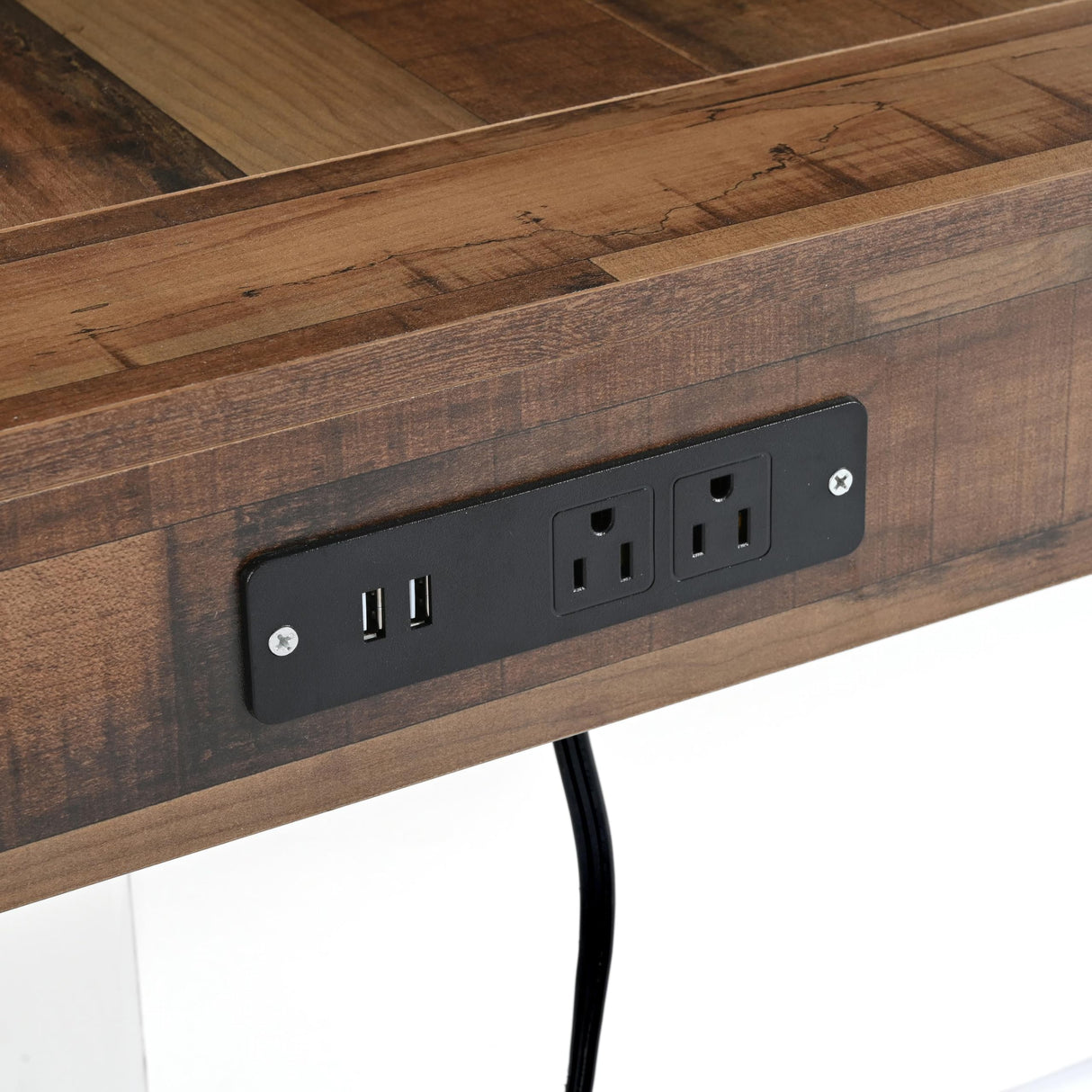 Vinsetto Farmhouse Wood Coffee Table with 2 USB Ports and Outlets, LED Light, Anti-Slip Foot Pads, Spliced Wood Grain, 31.5" L x 31.5" W x 16.5" H, White Vinsetto