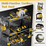 YYR Power Tool Organizer Wall Mount with Charging Station, Cordless Tools Hanger and Battery Storage Rack for Garage Organization, Heavy Duty Drill Holder Shelf Build in Metal Power Strip - Black YYR