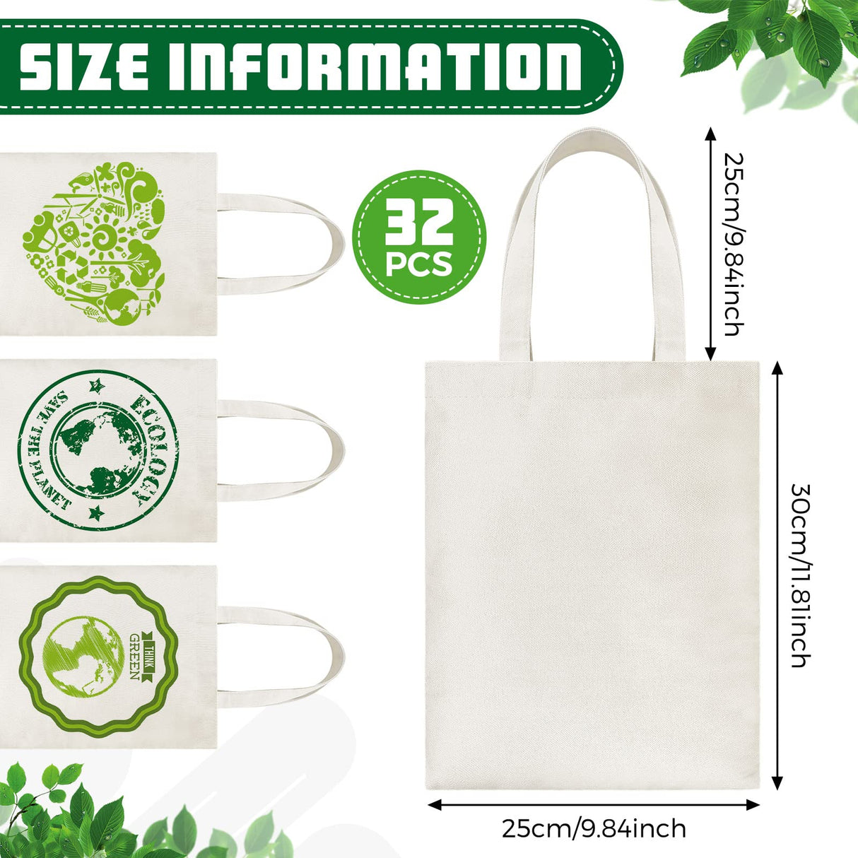 Xuniea 32 Pieces Sublimation Polyester Tote Bags Blanks Bulk 9.8 x 11.8 Inch Reusable Canvas Tote Printable Grocery Bags for Halloween Christmas DIY Gift Xuniea