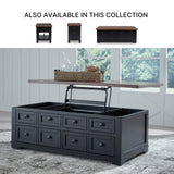 Signature Design by Ashley Wildenauer Lift Top Cocktail Table, Satin Finish Base, 2 Drawers, 2 Storage Bins, Hardwood Solids, 52" W x 28" D x 19" H, Light Brown & Black Signature Design by Ashley
