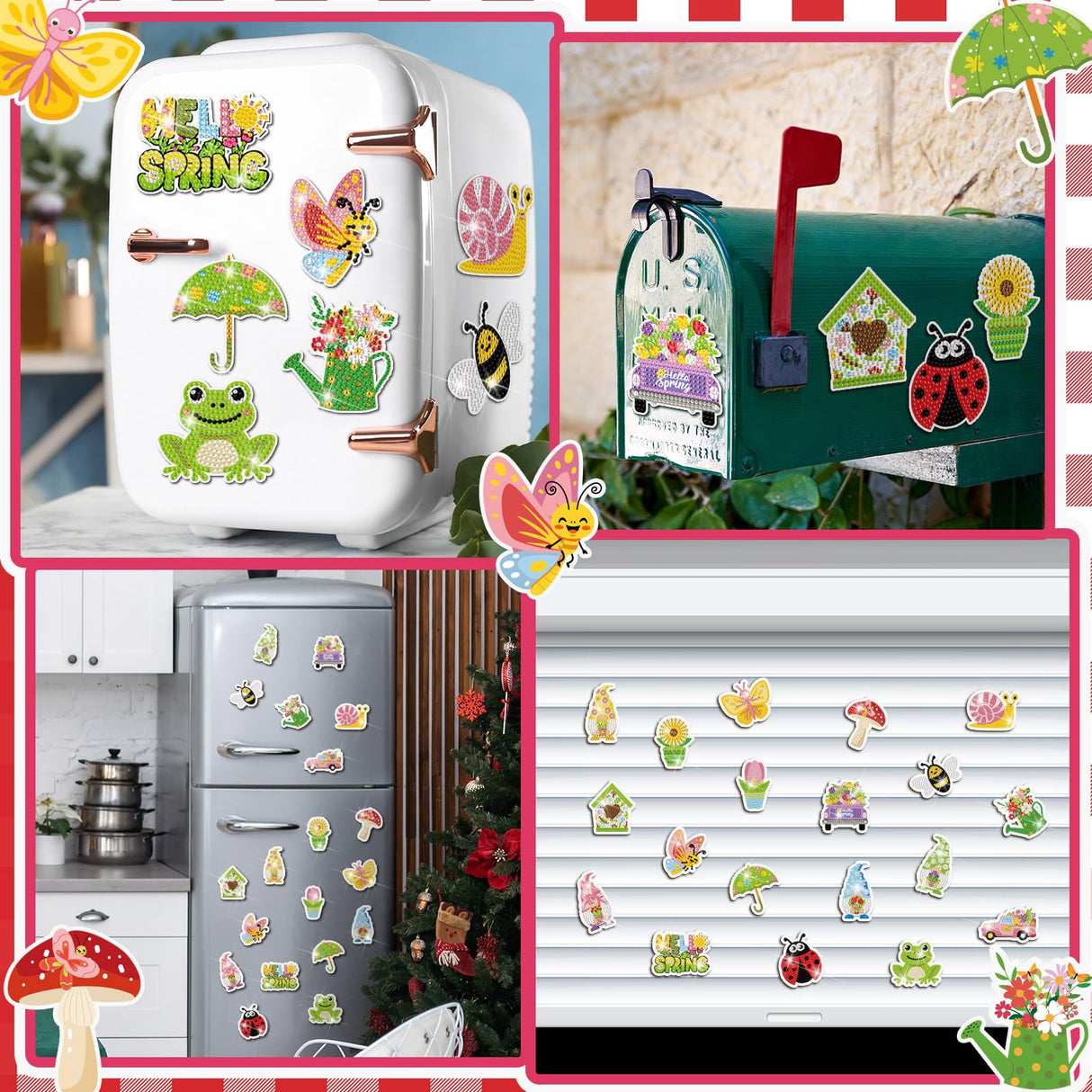 Saillong 20 Pcs Spring Diamond Painting Magnets Flower Butterfly Bee Gnomes Sunflower Diamond Art Magnets Kits Refrigerator Magnetic Stickers for Fridge Home Adults DIY Crafts Saillong