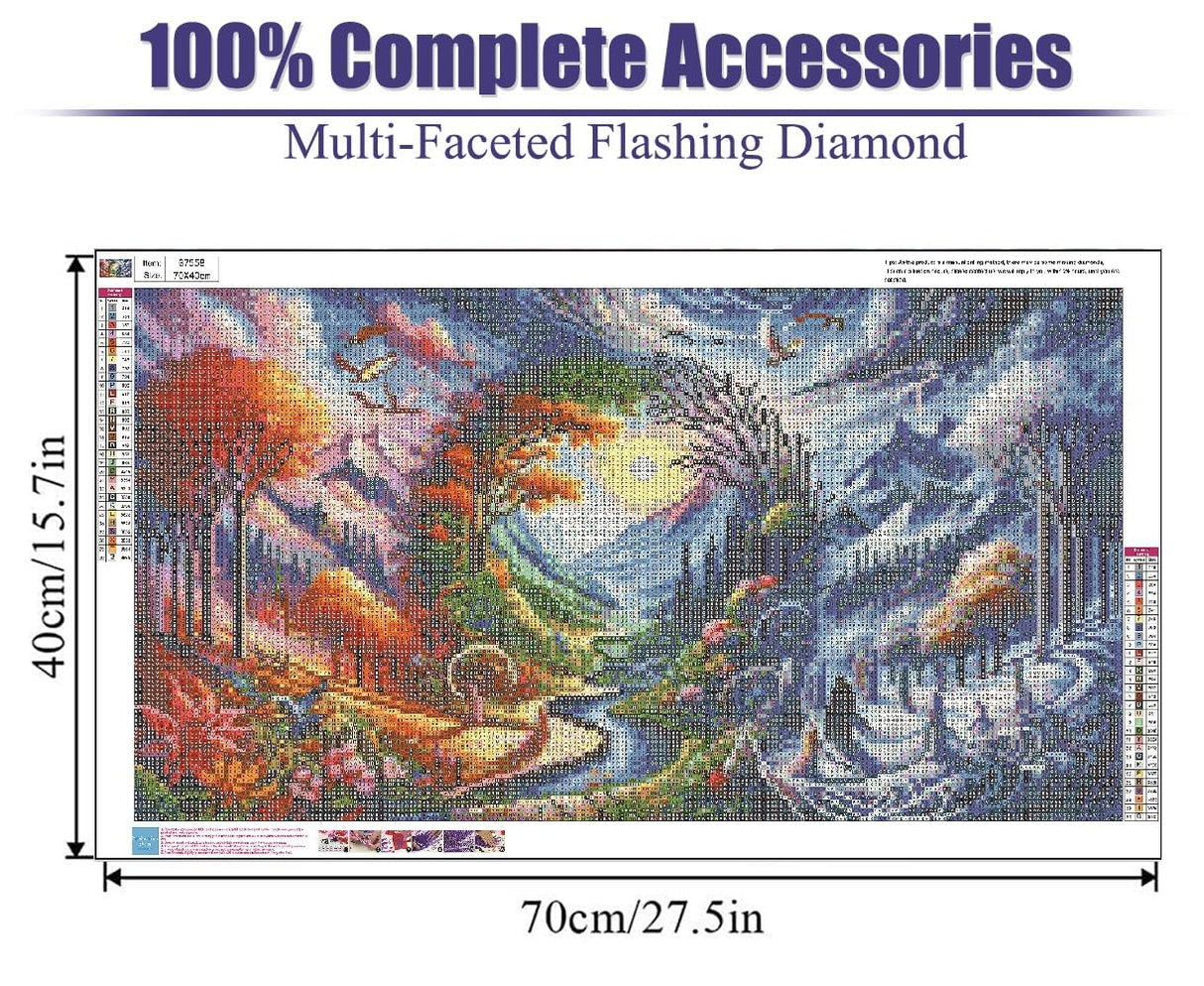 5D Large Diamond Art Painting,Four Season Diamond Art Kits for Adults,DIY Full Drill Crystal Rhinestone Arts and Crafts,bird Flowers mountain Art Painting with Diamond Home Wall Decor 27.5 X 15.7inch pchmcu