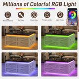 Large Farmhouse Lift Top Coffee Table with Hidden Storage Compartment, Wood Square Center Table with Charging Station&USB Ports for Living Room, White chartustriable