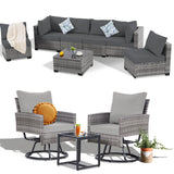 FHFO 10 Pieces Outdoor Patio Furniture Set with Swivel Chairs, Wicker Sectional Sofa Set Rattan Modular Patio Conversation with Cushions Couch & Coffee Table for Garden, Balcony, Porch, Grey-Grey FHFO