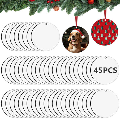 45 Pcs 2.75 inch Sublimation Keychains Blanks Round Ornaments MDF Double Side Sublimation Blanks Ornaments Christmas Products Bulk Sublimation Blanks