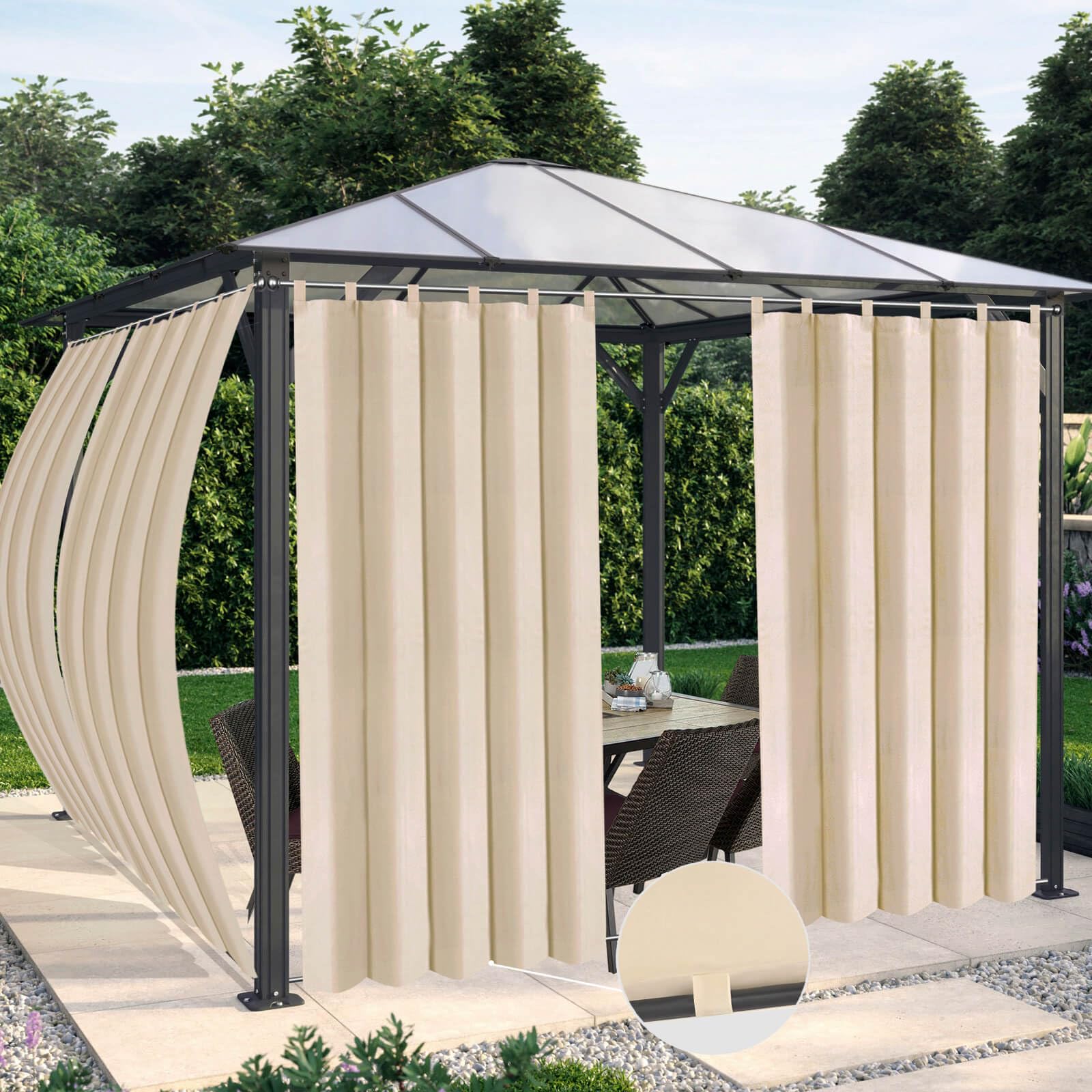 OutdoorLines Waterproof Outdoor Curtains for Patio - Windproof Tab Top Gazebo Curtain Panels - Privacy Sun Blocking Outside Curtain Set for Porch, Pergola and Cabana 54 x 84 inch, Beige, 2 Pa - WoodArtSupply