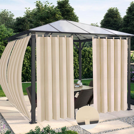 OutdoorLines Waterproof Outdoor Curtains for Patio - Windproof Tab Top Gazebo Curtain Panels - Privacy Sun Blocking Outside Curtain Set for Porch, Pergola and Cabana 54 x 84 inch, Beige, 2 Panels OutdoorLines
