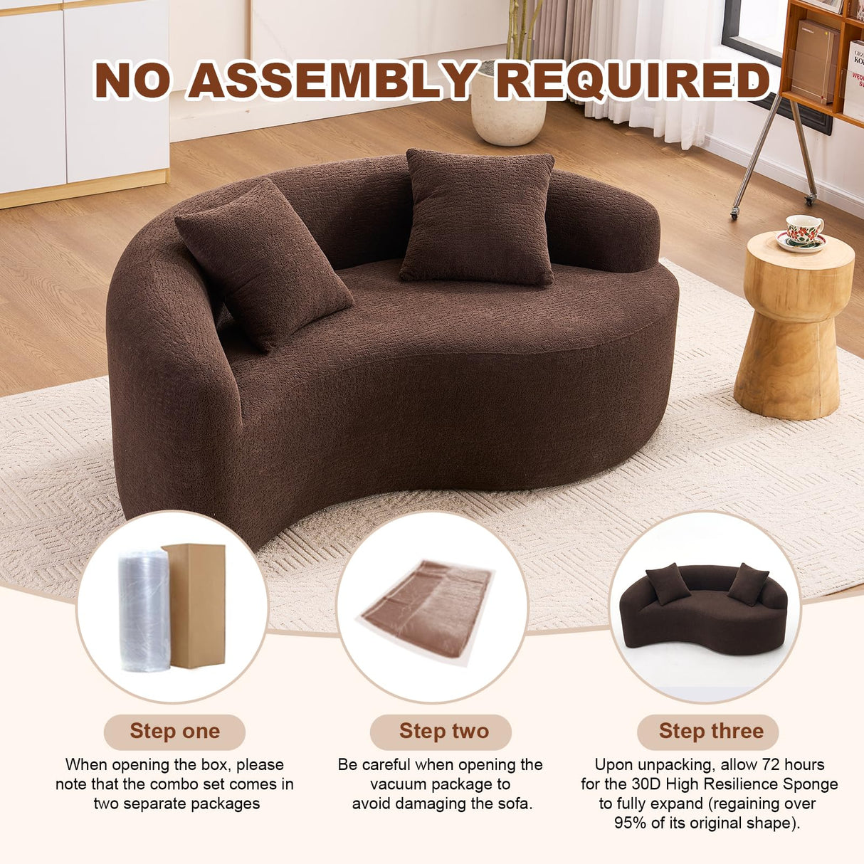 KEIKI S-Curved Loveseat Chenille Couches with 2 Pillows, Upholstered Luxury Plush Cloud Sectional Sofa for Living Room Apartment, Full Sponge Compression KEIKI