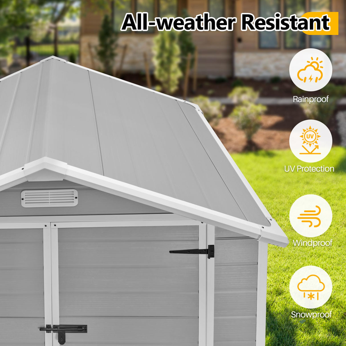 HUGROVE 6 * 4.4 FT Resin Outdoor Storage Shed Plastic Shed with Floor, Reinforced Floor for Patio Furniture, Gardening Tools, Lawn Mower, Plastic Garden Shed with Lockable Door for Backyard (Gray) HUGROVE