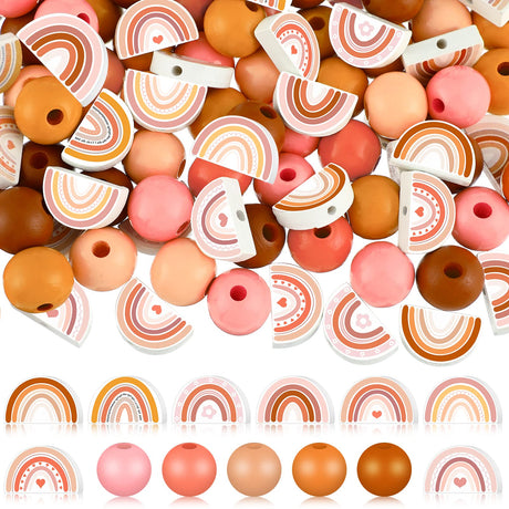 Waydress 200 Pcs Boho Rainbow Wooden Beads Rustic Farmhouse Wood Beads Natural Handmade Round Bead Polished Spacer Bead for DIY Necklace Bracelet Earrings Keychain Crafts Jewelry Making Waydress
