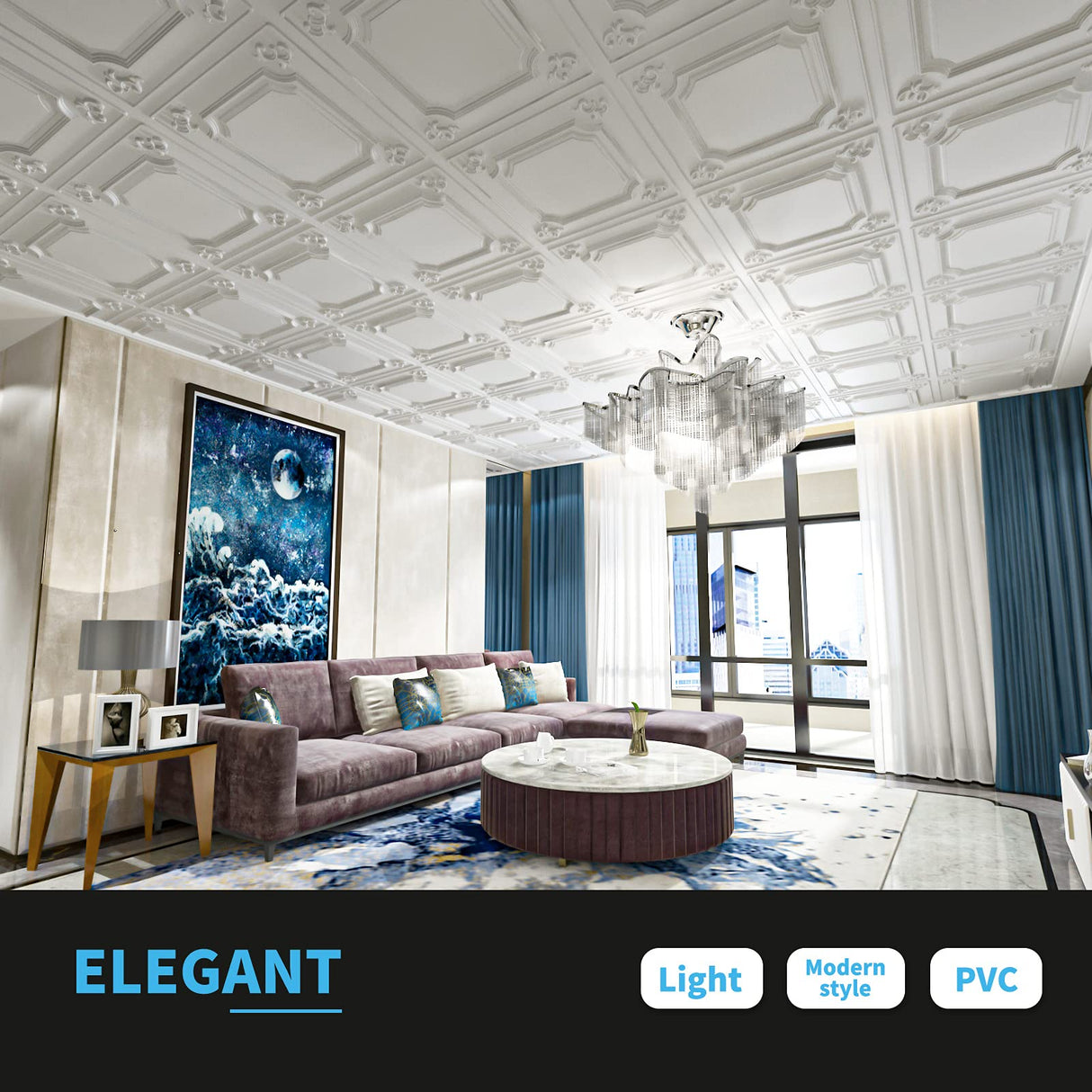 Art3d Drop Ceiling Tiles 24x24 in White (12-Pack, 48 Sq.ft), Wainscoting Panels Glue Up 2x2 Art3d