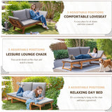 Devoko Outdoor Couch Acacia Wood Patio Couch with Adjustable Armrests,Outdoor Convertible Sofa with Removable Cushions&Pillows for Patio, Porch, Poolside(Grey) Devoko