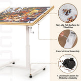 ropoda 1500 PCS Jigsaw Puzzle Table with Drawers and Single-Pedestal,35"x 26.8" Angle & Height Adjustable Wooden Puzzle Borad with 6 Drawers &Cover& 4 Roller Wheels ropoda