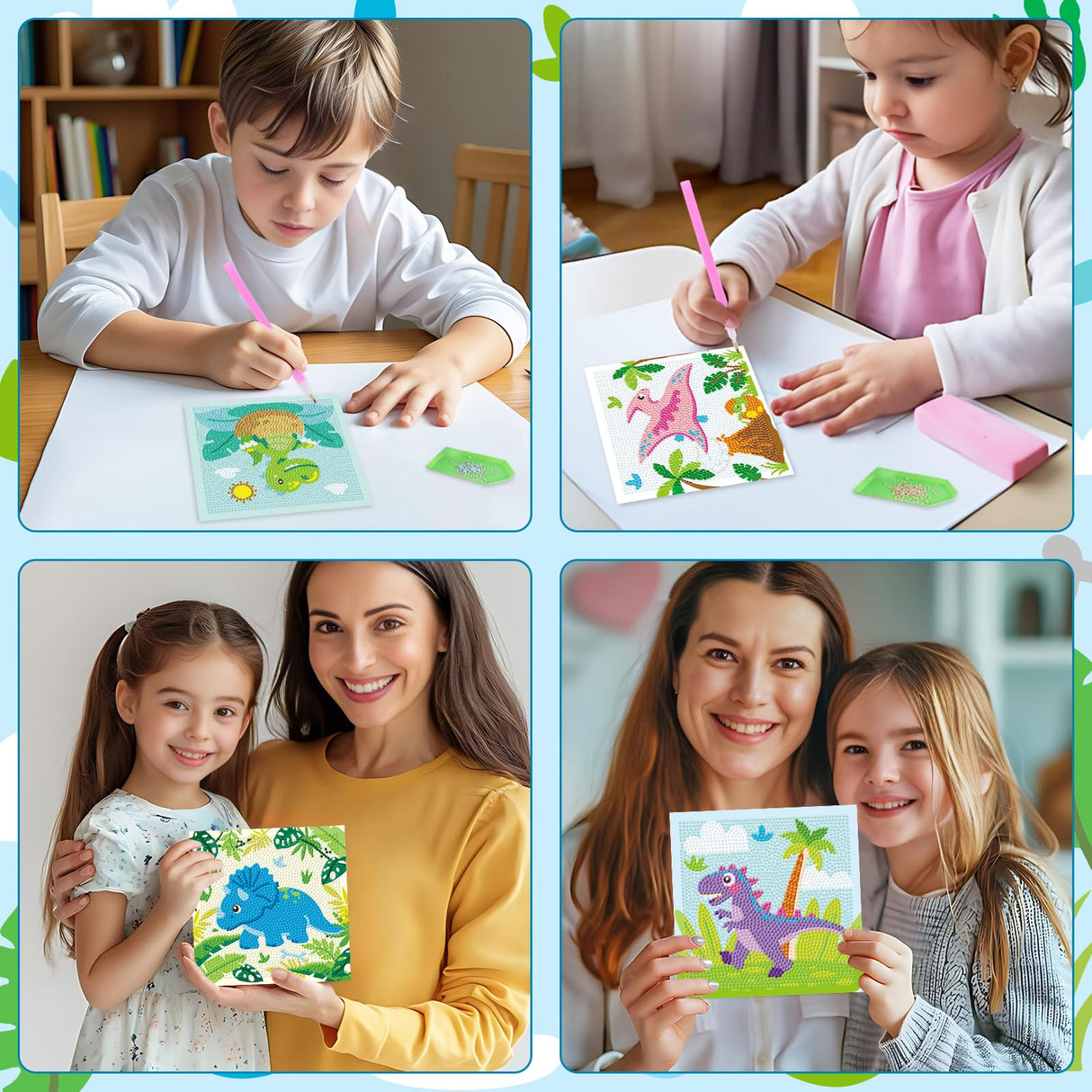 Cheerupp 4 Pcs Dinosaur Diamond Art Kits for Kids, Jungle Safari Animal DIY Creative Diamond Art Sticker Craft by Number for Adults Beginner, Full Round Drill Gem Art for Home Wall Decor Cheerupp