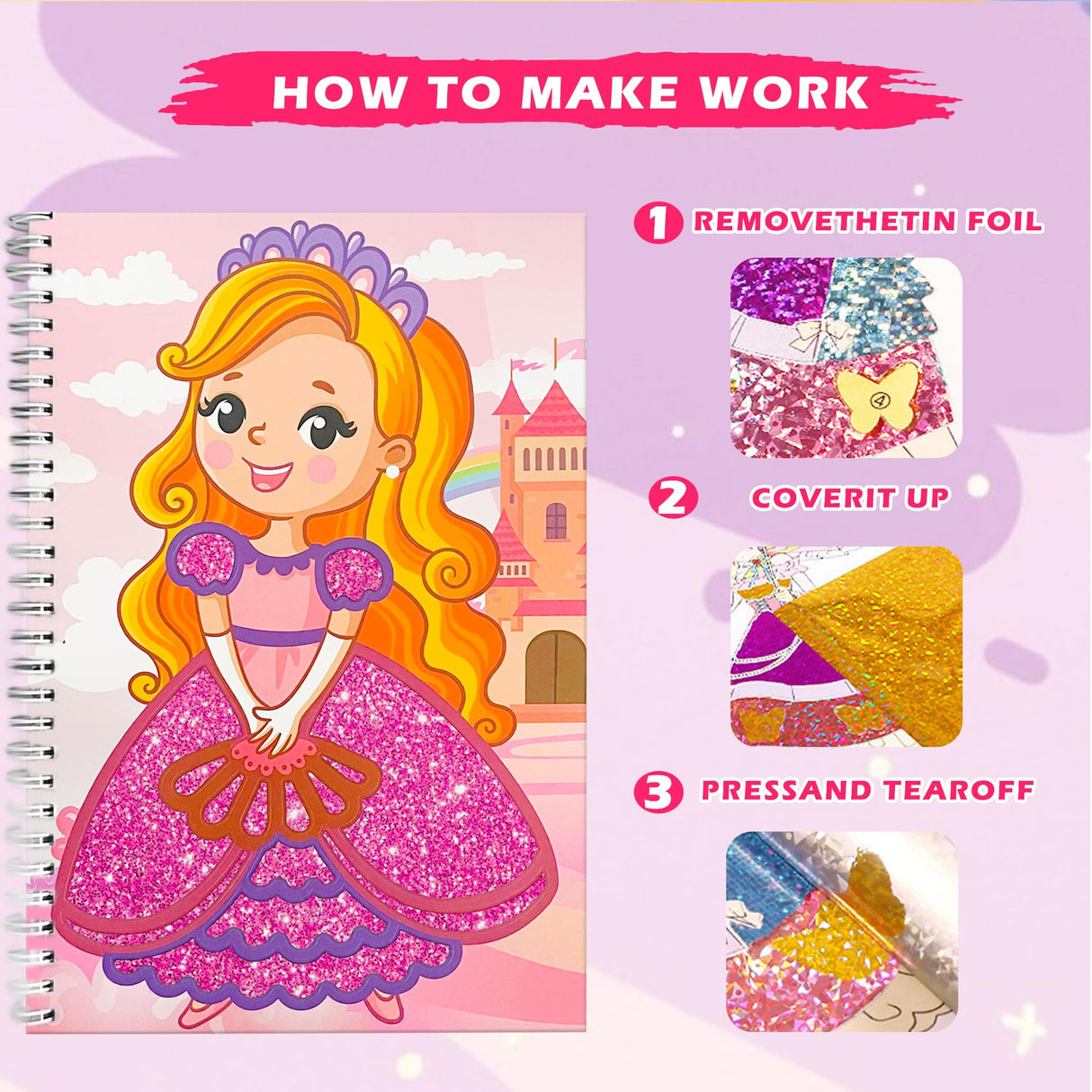 HBKJ Foil-Fun Art Gift for Girls - Magic Princess Gifts Foil Art Craft Stickers Book Supplies for Girls 4-5-6-7-8-9 Year Old Toddler Kids Activity Kit Travel Toys Christmas Birthday Gifts HBKJ