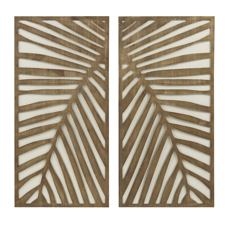 Madison Park Wall Art Living Room Décor - Birch Palms Botanical Carved Design, Home Accent Modern Kitchen Dining Decoration, Ready to Hang Panel for Bedroom, 16" W x 32" H, Dark Brown 2 Piece Madison Park