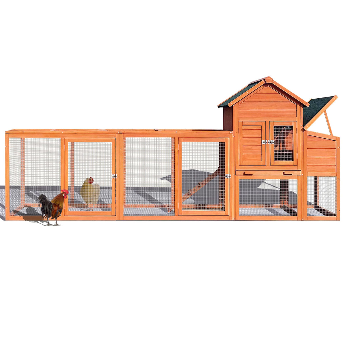 RUNVA 122" Large Chicken Coop with Nest Box and Removable Tray, Hen House for 2-6 Chickens, Outdoor Weatherproof Small Animal Cages RUNVA