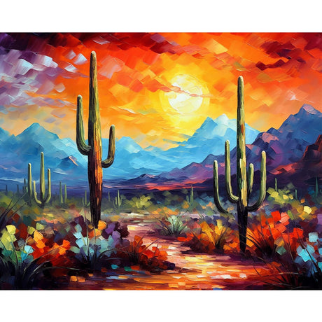 Tucocoo Saguaro Cacti Paint by Number for Adults, DIY Digital Oil Painting Kits on Canvas with Brushes and Acrylic Pigment Arizona Desert Landscape Picture for Home Decor Gifts 16x20inch (Frameless) Tucocoo