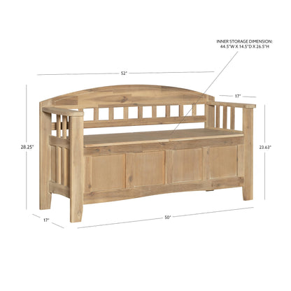 Linon Natural Washed Storage Frankie Bench, Seat Height of 18" - WoodArtSupply