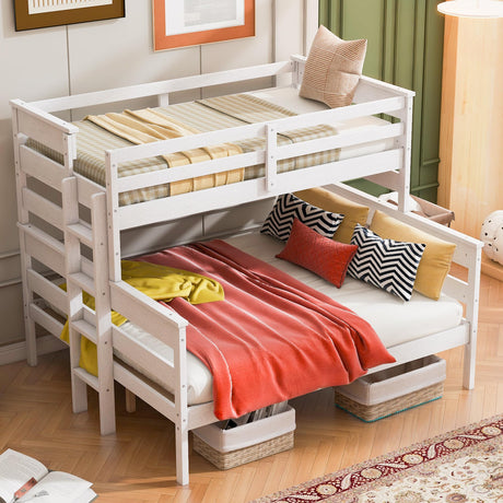 Harper & Bright Designs Detachable Design Twin XL Over Queen Bunk Bed with Ladder,Wood Twin-Over-Queen Bunk Bed Frame with Guardrail,Separated into 2 Beds(White) Harper & Bright Designs