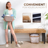 AV CONNECT Acacia Solid Wood Bench with Woven Water Hyacinth Seat, Entryway Bench, Wicker Benches Indoor for Hallway, End of Bed, Kitchen, Rustic Farmhouse Boho (Plait Style - Black Leg) AV CONNECT