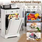 AHB 13 Gallon Tilt Out Trash Cabinet Kitchen Waste Bins, Laundry Hamper Tilt Out Pet Proof Hidden Trash Bin for Kitchen Living Room, Antique White and Black AHB