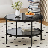 Yusong Round Glass Coffee Tables for Living Room, 2-Tier Circle Coffee Table with Storage, 26" Modern Center Accent Table with Light Black Glass, Small Side Table End Table for Small Space, Bedroom Yusong