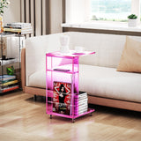 Clear Acrylic Side Table on Lockable Wheels, C Shaped End Table for Sofa, Small Coffee Tables for Small Spaces (Pink) Acrylicolor