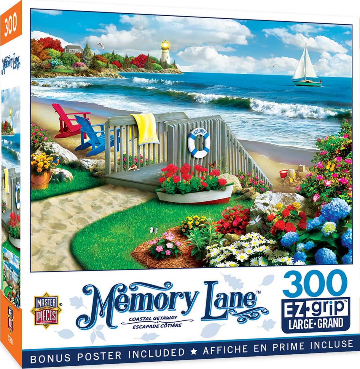 MasterPieces - 300 Piece Jigsaw Puzzle, Large EZ Grip Shapes, Coastal Getaway, Fun for Adults, Seniors, Family, Kids, Non-Glare Finish, 18"x24" Masterpieces
