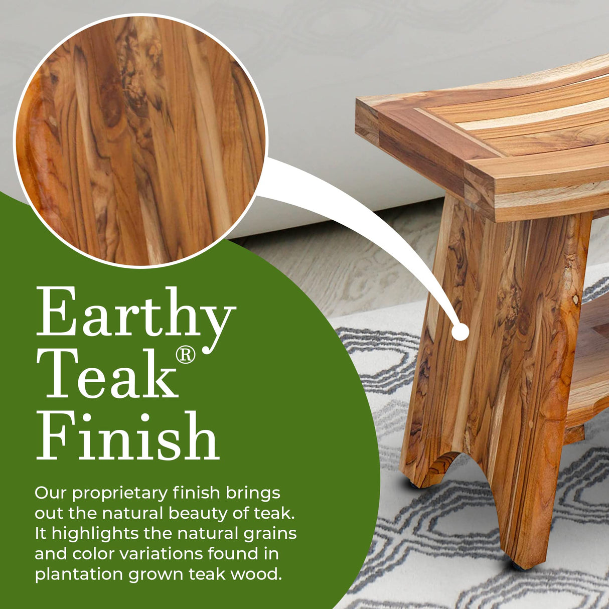 EcoDecors, Serenity, 18", Teak Shower Bench, Teak Shower Stool, Teak Shower Seat, Teak Shower Bench For Inside Shower, Teak Bathroom Bench, Teak Shower Bench For Inside Shower, 18" Inch Height EcoDecors