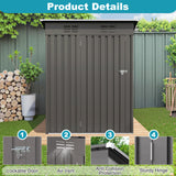 Lyngins 5X3 FT Outdoor Metal Storage Shed, Tool Shed with Pitched Roof and Lockable Door, Compact Garden Shed for Backyard Garden Patio Lawn, Gray Lyngins