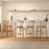 HoeuThien Barstools Set of 4, 24" Wood Element Bar Stools, Armless Farmhouse Wooden Bar Dining Chairs with Back & Footrest for Kitchen Island Cafe Pub Light Brown HoeuThien