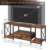 GYIIYUO TV Stand with Fabric Drawer - Entertainment Center and Industrial TV Console Table with Open Storage Shelves for Living Room, Bedroom - 55.1" Rustic Brown GYIIYUO