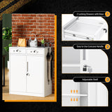 Greenvelly Metal Storage Cabinet with Drawers,42” White Cabinet Steel Garage Cabinet with 2 Doors and Adjustable Shelves, Lockable Storage Cabinet for Home Office, Garage, School, Apartment, Warehouse Greenvelly