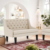 Yongqiang Settee Bench with Back Mini Couch for Dining Room Living Room Entryway Modern Upholstered Banquette Button Tufted Loveseat Sofa with Wood Legs Cream Yongqiang