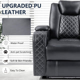 CANMOV Electric Power Recliner Chair with Adjustable Headrest,Breathable Faux Leather Home Theater Seating with Ambient Lighting,Cup Holders,Hidden Arm Storage,USB,Type-C Ports,Black CANMOV