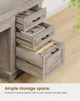 Itaar Farmhouse L Shaped Desk, Executive Computer Desk with Drawers and Storage Cabinet, Home Office Desk with File Drawer and Power Outlet, Corner Desk, Workstation for Office Home, Grey Itaar